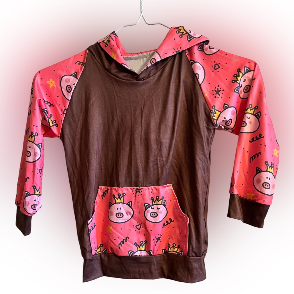 Little Girl / Toddler Knit Pig ~ Crown Knit Long Sleeve Hooded Top ~ Size M (3T)